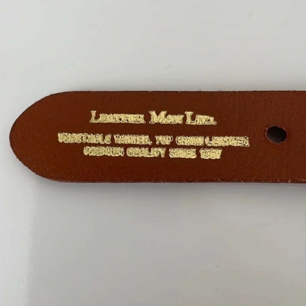 Leather Man Ltd. Fish and Hook navy blue ribbon & leather‎ belt. Brass buckle.